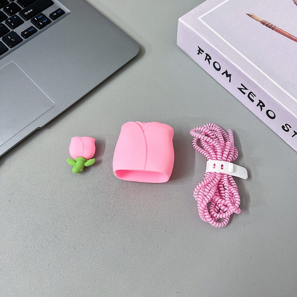 Mini Cord Keeper Pink Tulip (20W) Silicone Charger Case