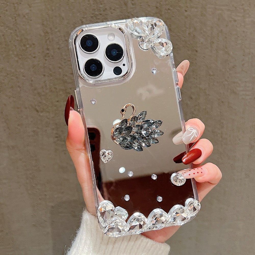 Mirror Flash Diamond Swan Phone Case
