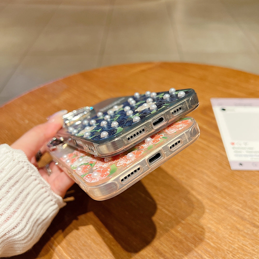 Oil Painted Flower with Embossed Pearl Phone Case