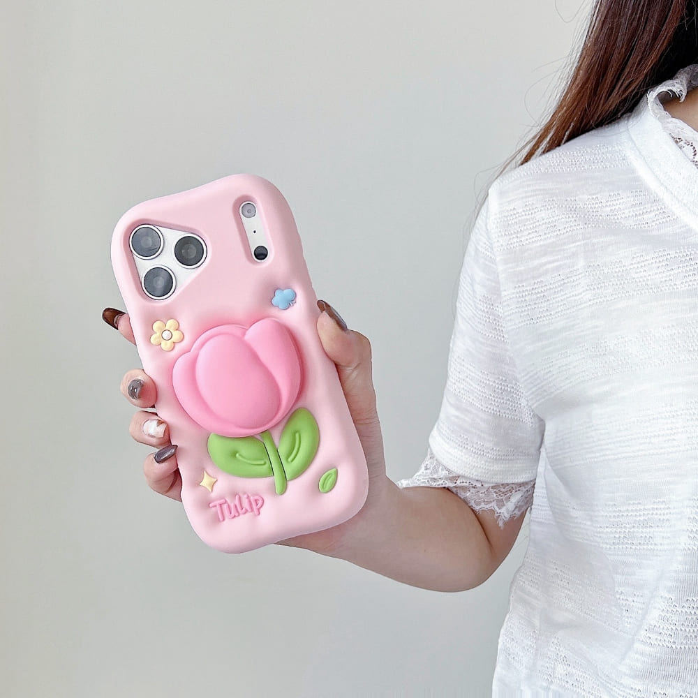 Pink Blossom Bliss Tulip Silicone Phone Case