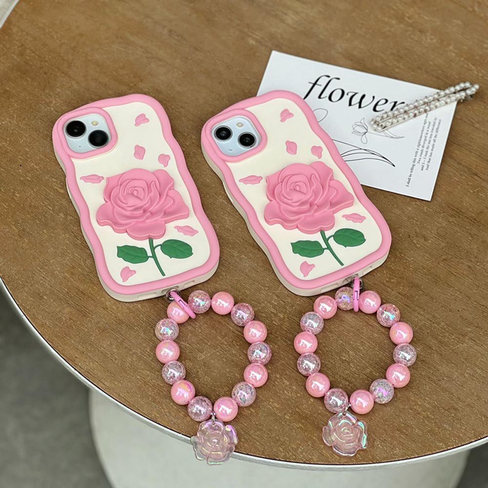 Pink Rose Silicone Soft Cover With Bracelet