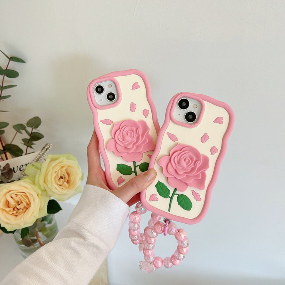 Pink Rose Silicone Soft Cover With Bracelet