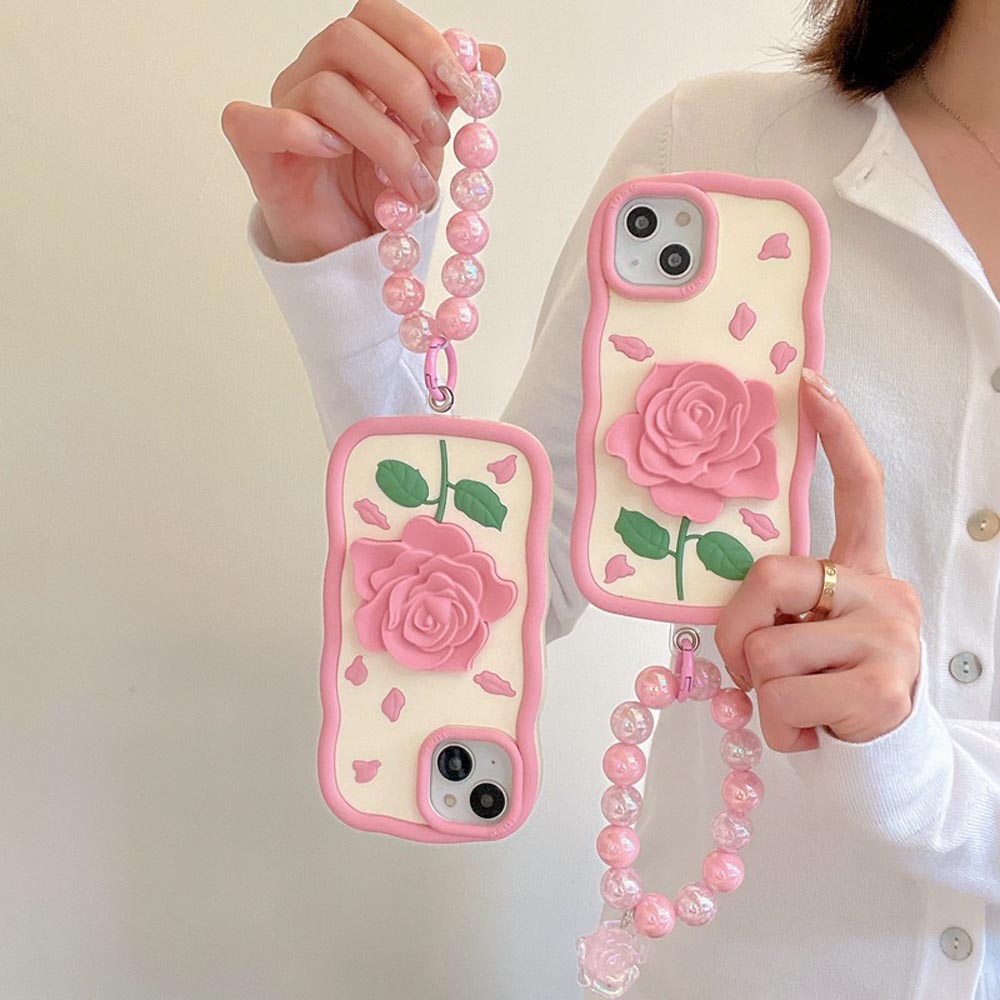 Pink Rose Silicone Soft Cover With Bracelet