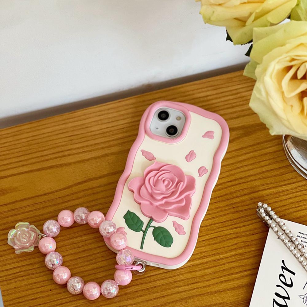 Pink Rose Silicone Soft Cover With Bracelet