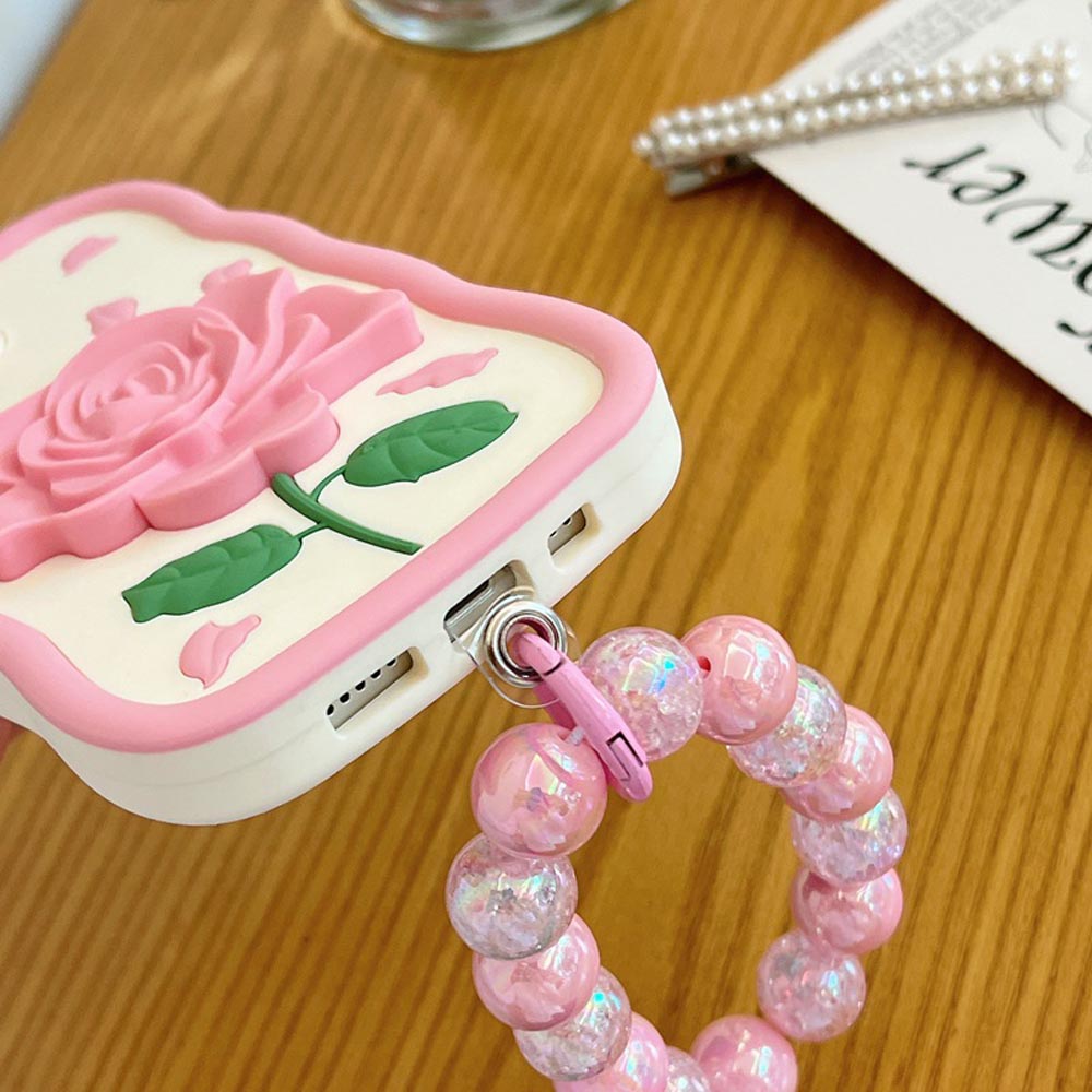 Pink Rose Silicone Soft Cover With Bracelet