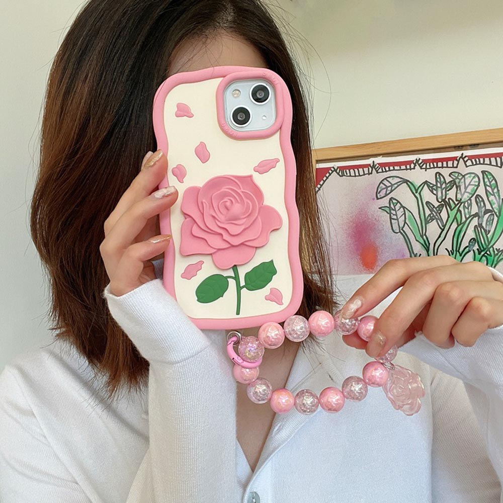 Pink Rose Silicone Soft Cover With Bracelet