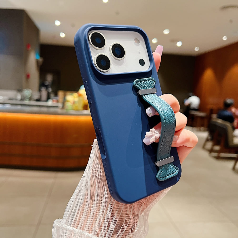 Pure Color Liquid Silicone Phone Case with Wrist Strap