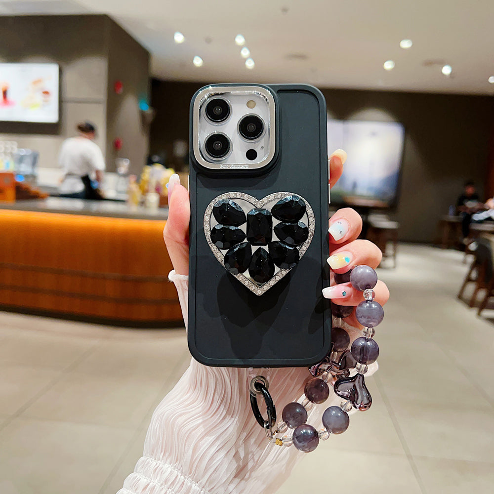 Stone Heart Shape Stand Silicone Phone Case with Bracelet