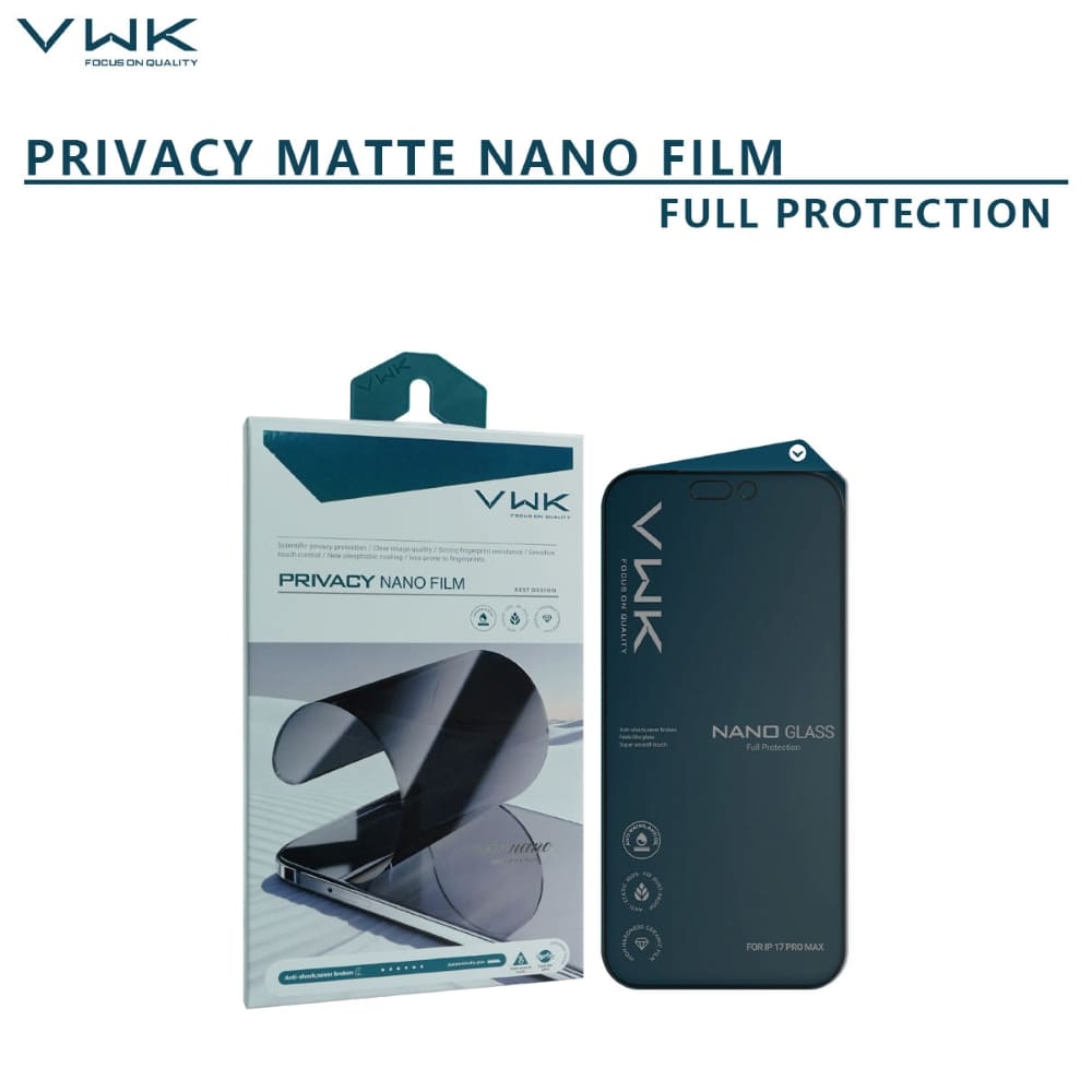 VWK Privacy Nano Matte Film Explosion Proof Tempered Glass - iPhone Series
