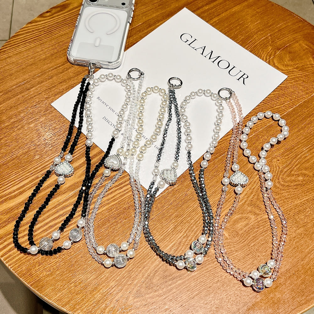Velvet Pearl Heart Phone Chain | Phone Strap