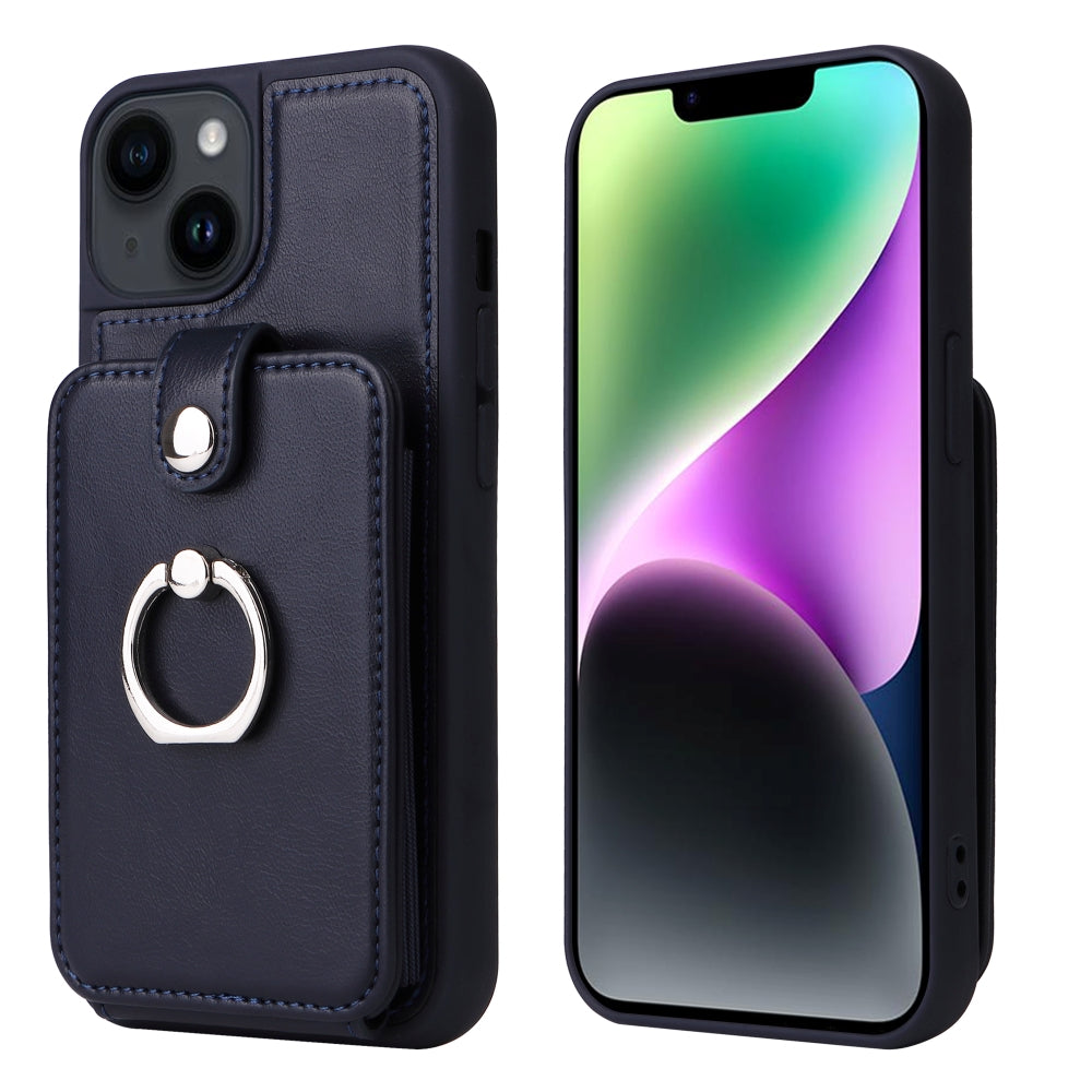 Vintage Pouch PU Leather Phone Case with 360 Degree Ring Holder Stand
