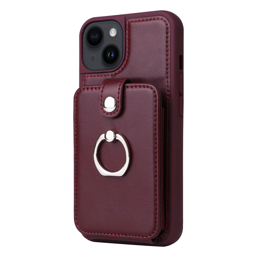 Vintage Pouch PU Leather Phone Case with 360 Degree Ring Holder Stand