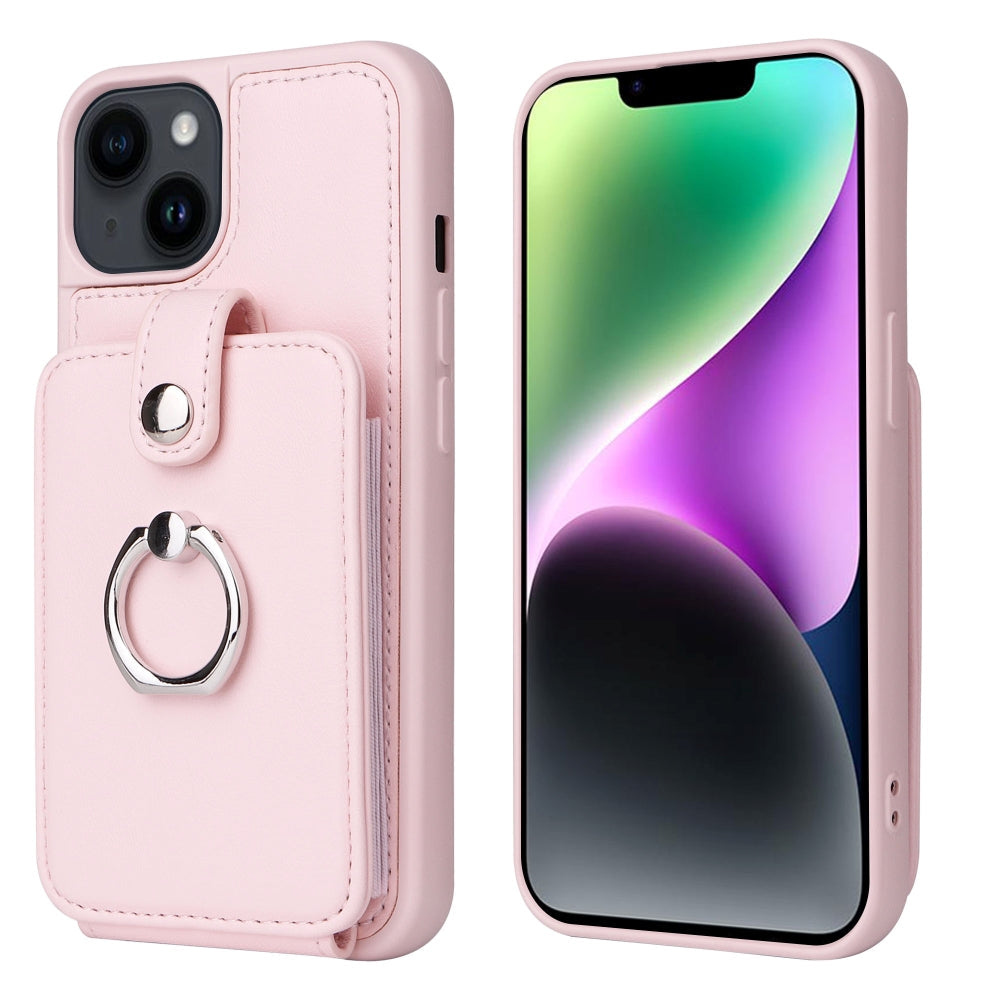 Vintage Pouch PU Leather Phone Case with 360 Degree Ring Holder Stand