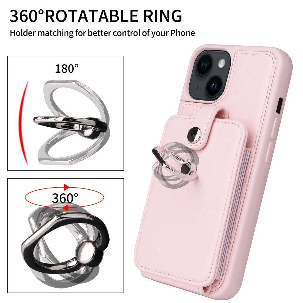 Vintage Pouch PU Leather Phone Case with 360 Degree Ring Holder Stand