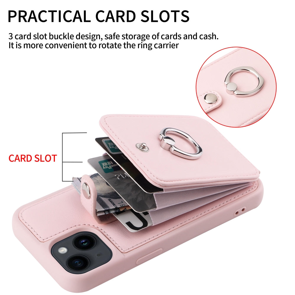 Vintage Pouch PU Leather Phone Case with 360 Degree Ring Holder Stand