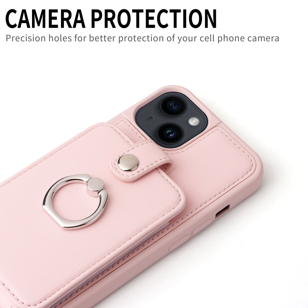 Vintage Pouch PU Leather Phone Case with 360 Degree Ring Holder Stand