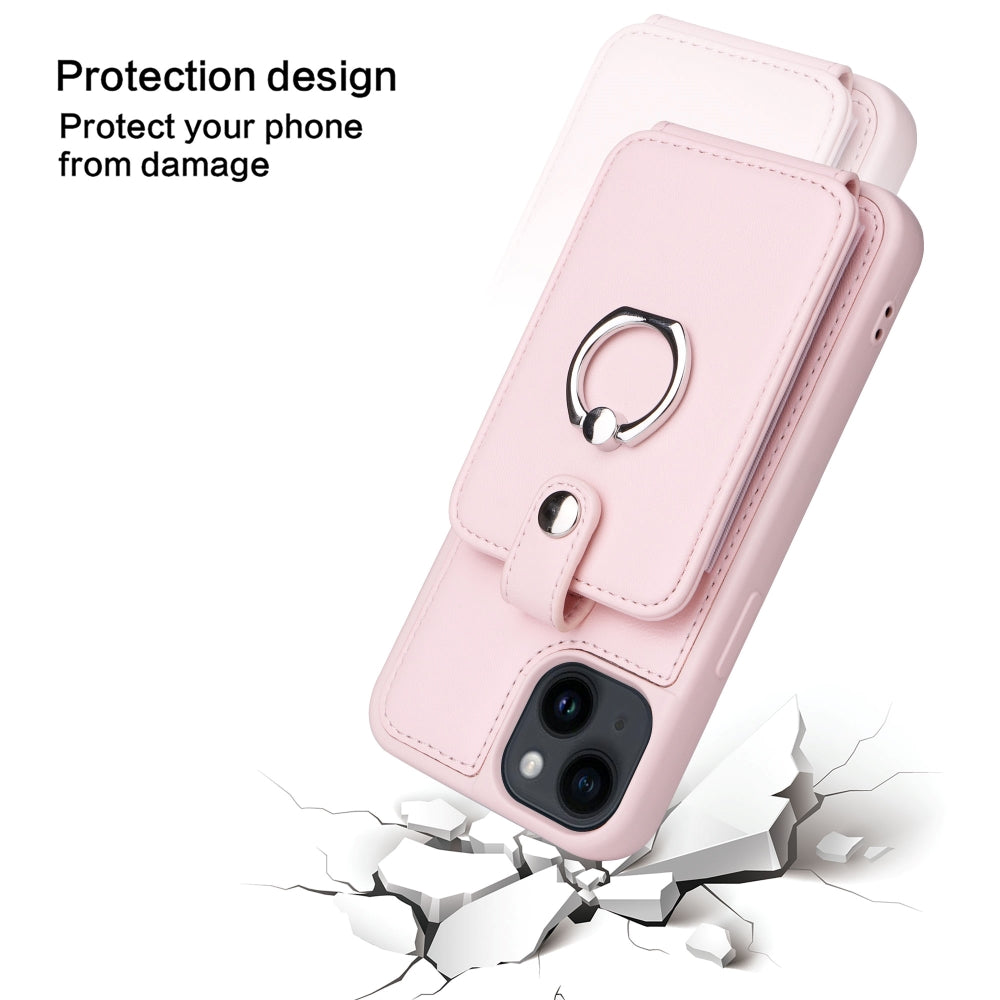 Vintage Pouch PU Leather Phone Case with 360 Degree Ring Holder Stand