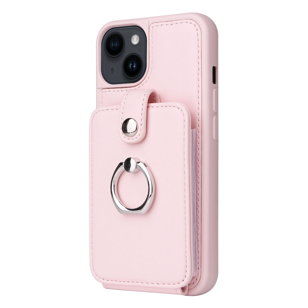 Vintage Pouch PU Leather Phone Case with 360 Degree Ring Holder Stand