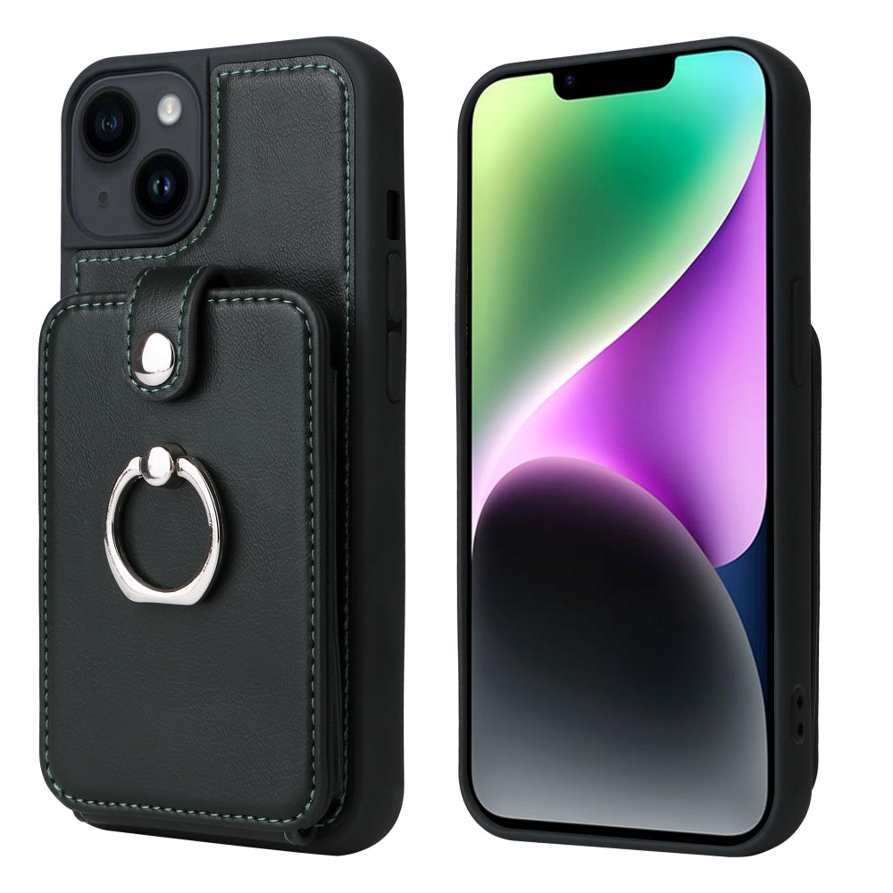Vintage Pouch PU Leather Phone Case with 360 Degree Ring Holder Stand