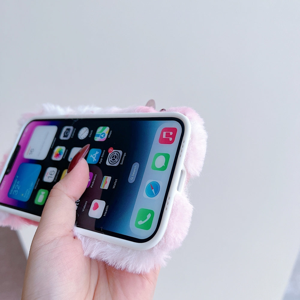 Warm Fluffy Furry Cat Embroided Camera Protection Phone Case